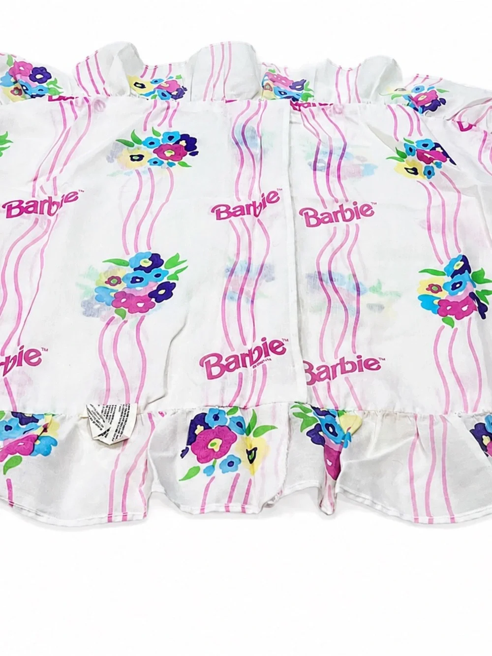 Vintage 1995 Barbie Pillow Sham Floral Pink Ruffle Bedding Made USA 27x19